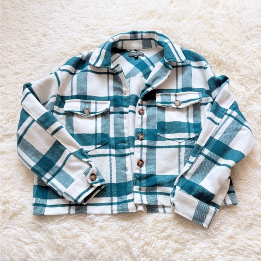 Love Tree Teal and White Plaid Jacket